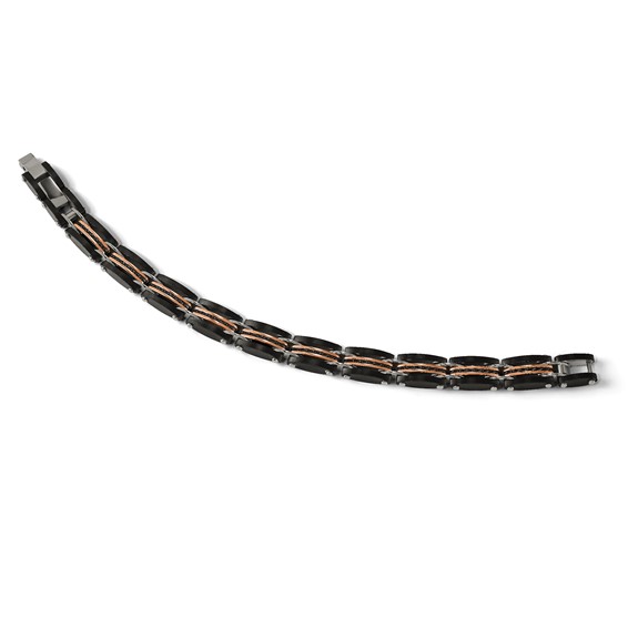 Chisel Stainless Steel Brushed and Polished Black and Rose IP-plated Reversible 7.5 inch Bracelet with .5 inch Extension