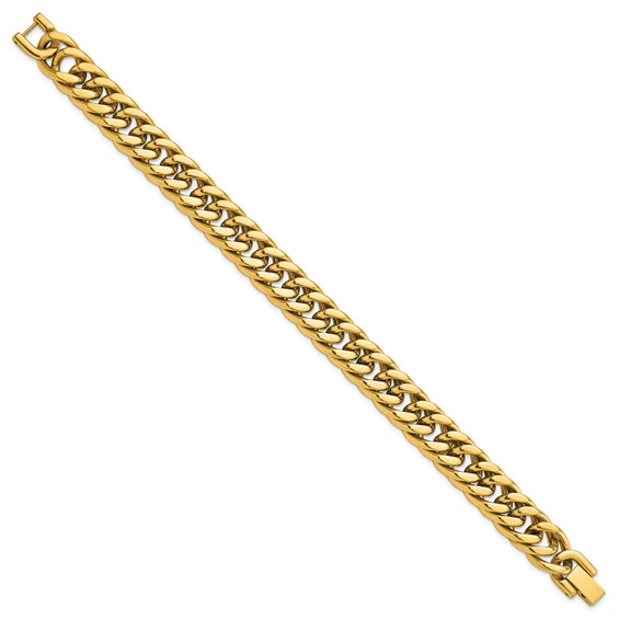 Chisel Stainless Steel Polished Yellow IP-plated 12mm 8.5 inch Heavy Curb Link Bracelet
