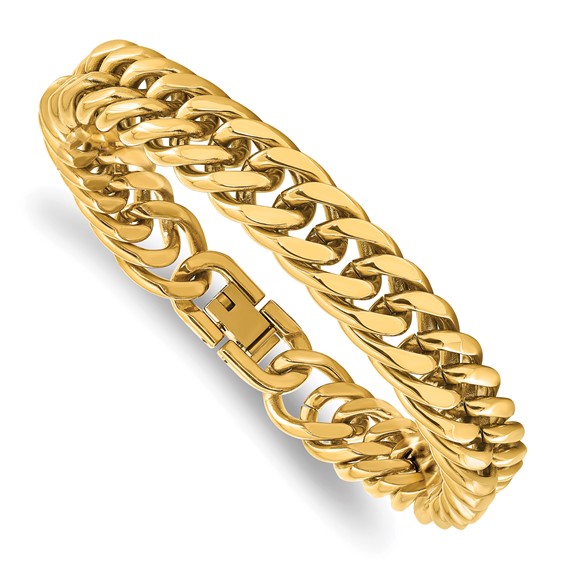 Chisel Stainless Steel Polished Yellow IP-plated 12mm 8.5 inch Heavy Curb Link Bracelet