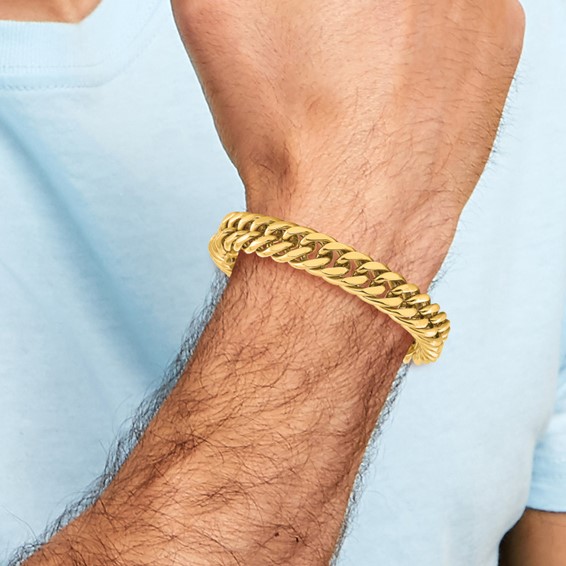 Chisel Stainless Steel Polished Yellow IP-plated 12mm 8.5 inch Heavy Curb Link Bracelet