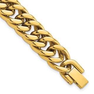 Chisel Stainless Steel Polished Yellow IP-plated 12mm 8.5 inch Heavy Curb Link Bracelet