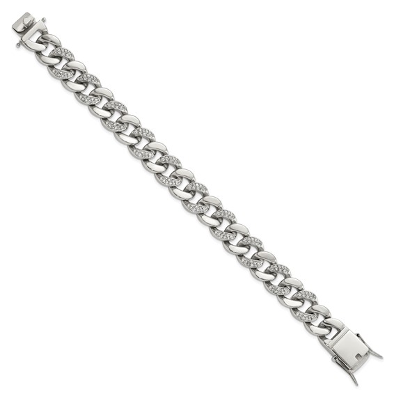 Chisel Stainless Steel Polished with CZ 8 inch Curb Link Bracelet