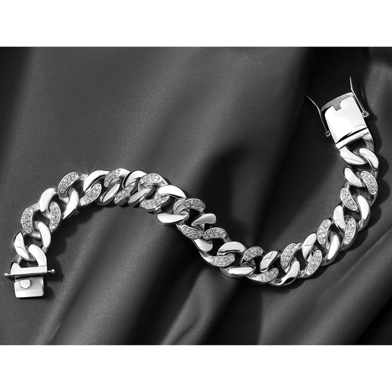 Chisel Stainless Steel Polished with CZ 8 inch Curb Link Bracelet