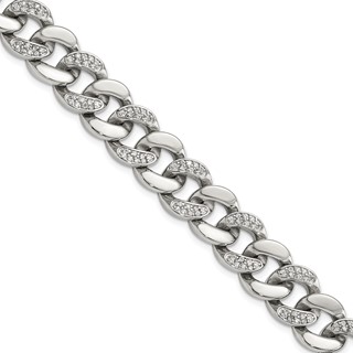Chisel Stainless Steel Polished with CZ 8 inch Curb Link Bracelet