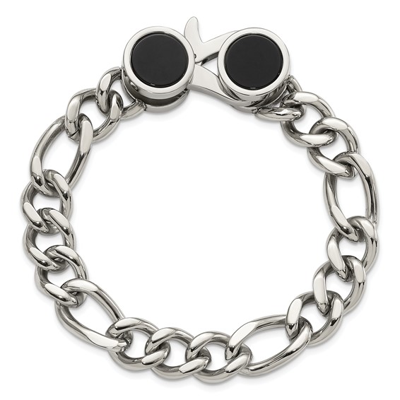 Chisel Stainless Steel Polished with Black Agate 8 inch Figaro Link Bracelet