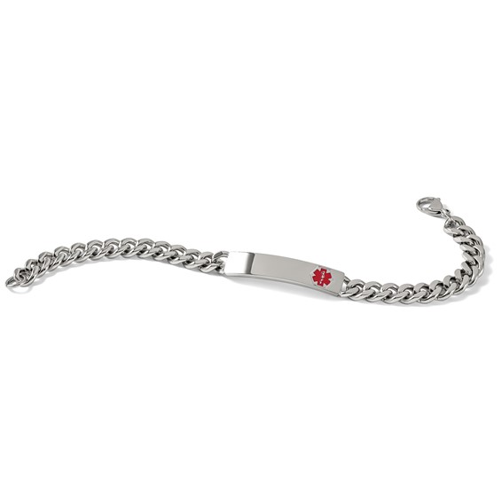 Chisel Stainless Steel Polished with Red Enamel Medical ID 8.75 inch Curb Chain Bracelet