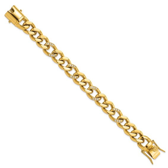 Chisel Stainless Steel Polished Yellow IP-plated with CZ 8 inch Curb Link Bracelet