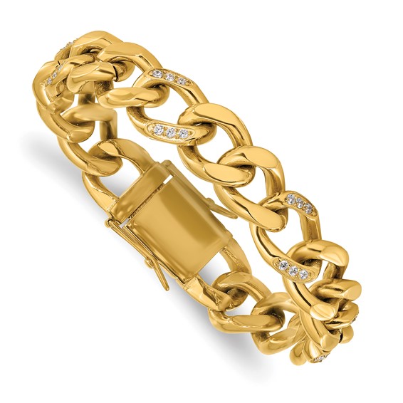 Chisel Stainless Steel Polished Yellow IP-plated with CZ 8 inch Curb Link Bracelet