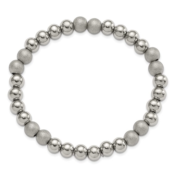 Chisel Stainless Steel Polished and Laser-cut 8mm Beaded Stretch Bracelet