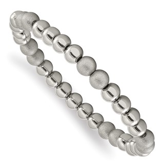 Chisel Stainless Steel Polished and Laser-cut 8mm Beaded Stretch Bracelet