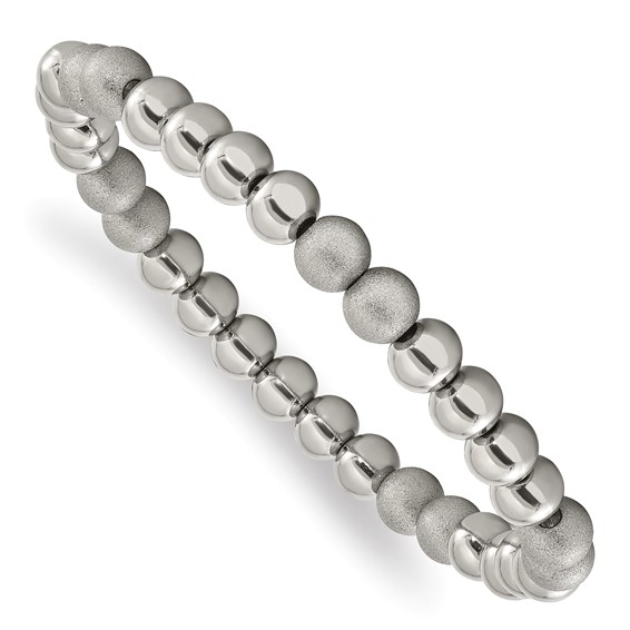 Chisel Stainless Steel Polished and Laser-cut 8mm Beaded Stretch Bracelet
