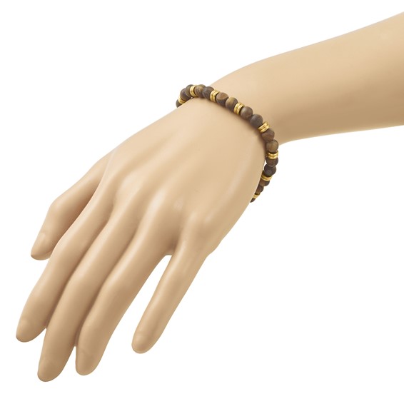 Chisel Stainless Steel Brushed Yellow IP-plated 6.5mm Tiger's Eye Beaded Stretch Bracelet