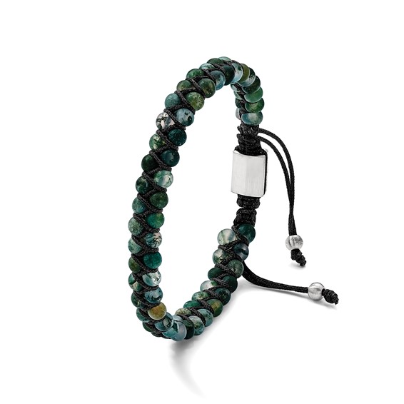 Chisel Stainless Steel Brushed Green Agate Black Nylon Adjustable Bracelet