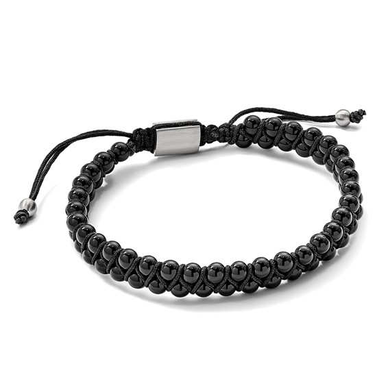 Chisel Stainless Steel Brushed Black Agate Black Nylon Adjustable Bracelet