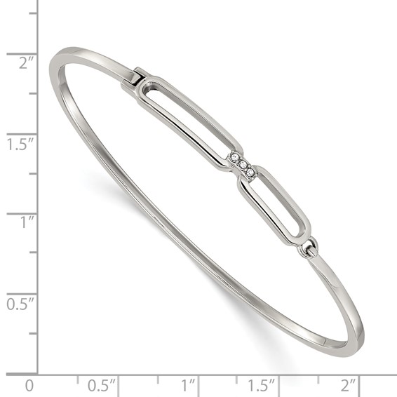 Chisel Stainless Steel Polished with Crystals 6.5 inch Hinged Bangle