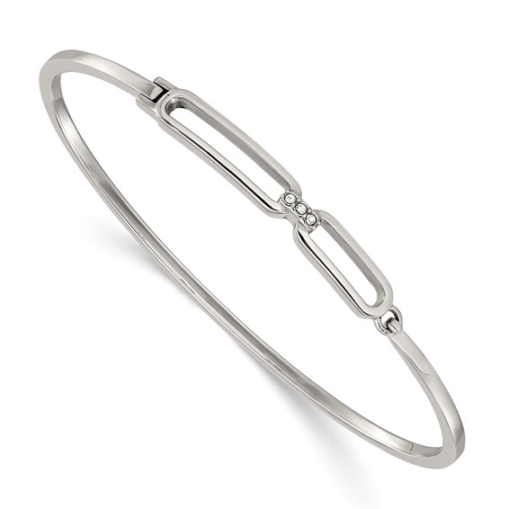 Chisel Stainless Steel Polished with Crystals 6.5 inch Hinged Bangle