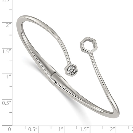 Chisel Stainless Steel Polished with Crystals 6.75 inch Hinged Cuff Bangle