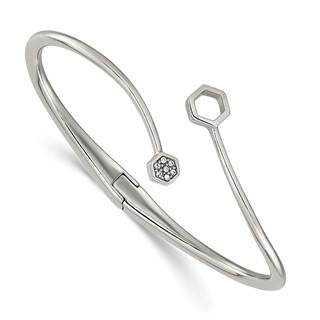 Chisel Stainless Steel Polished with Crystals 6.75 inch Hinged Cuff Bangle