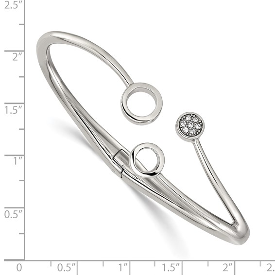 Chisel Stainless Steel Polished with Crystals 6.75 inch Hinged Cuff Bangle