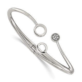 Chisel Stainless Steel Polished with Crystals 6.75 inch Hinged Cuff Bangle