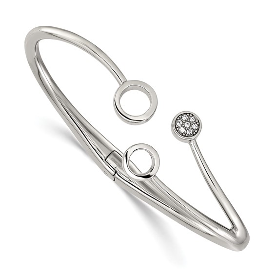 Chisel Stainless Steel Polished with Crystals 6.75 inch Hinged Cuff Bangle