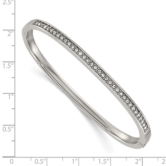 Chisel Stainless Steel Polished with Crystals 4mm 7 inch Hinged Bangle