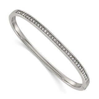 Chisel Stainless Steel Polished with Crystals 4mm 7 inch Hinged Bangle