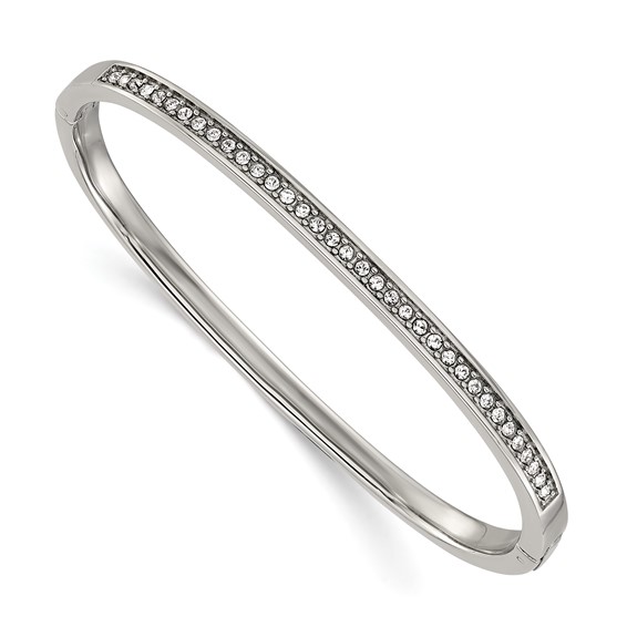 Chisel Stainless Steel Polished with Crystals 4mm 7 inch Hinged Bangle