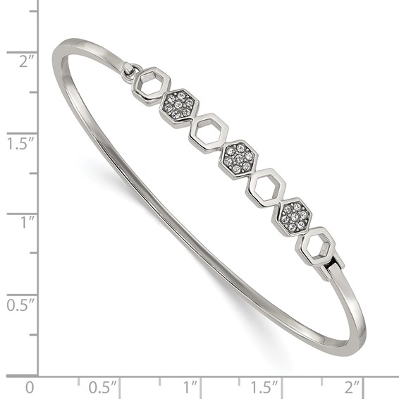 Chisel Stainless Steel Polished with Crystals Hexagons 6.5 inch Hinged Bangle