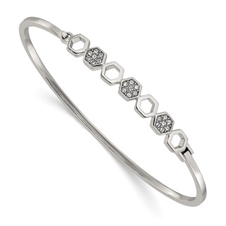 Chisel Stainless Steel Polished with Crystals Hexagons 6.5 inch Hinged Bangle