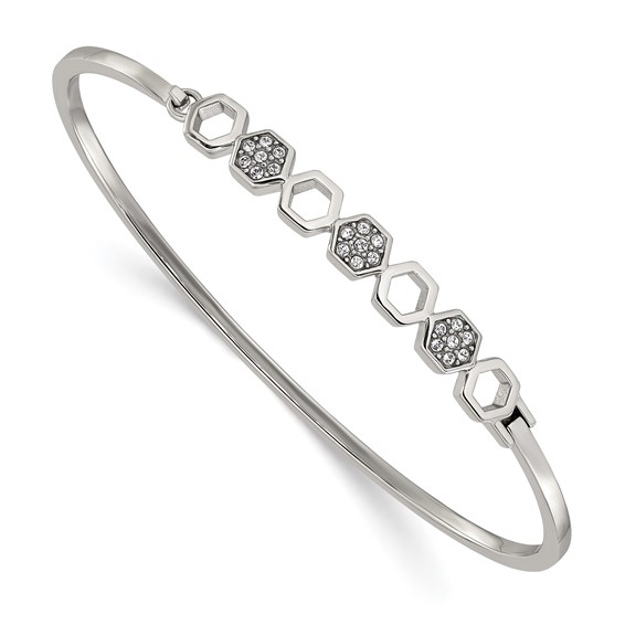 Chisel Stainless Steel Polished with Crystals Hexagons 6.5 inch Hinged Bangle