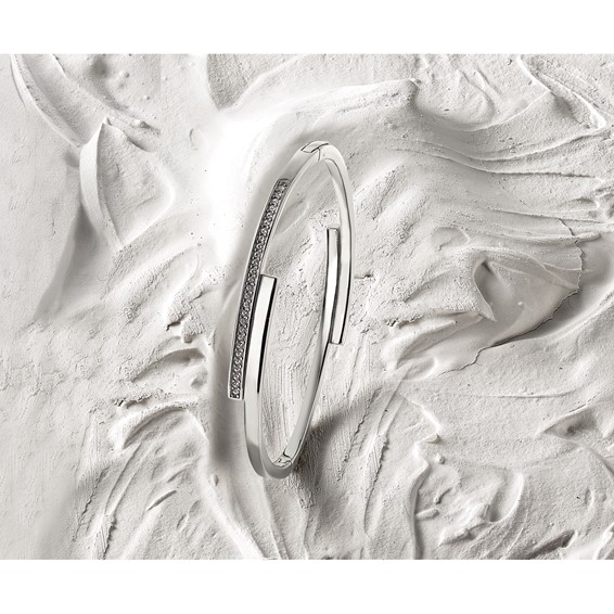 Chisel Stainless Steel Polished with Crystals 6.75 inch Hinged Bangle