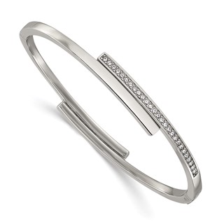 Chisel Stainless Steel Polished with Crystals 6.75 inch Hinged Bangle