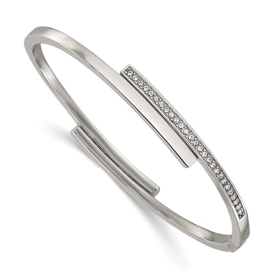 Chisel Stainless Steel Polished with Crystals 6.75 inch Hinged Bangle
