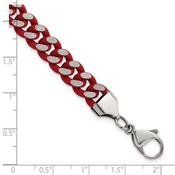Chisel Stainless Steel Polished with Red Enamel and Rubber Coating 9mm 8.5 inch Curb Chain Bracelet