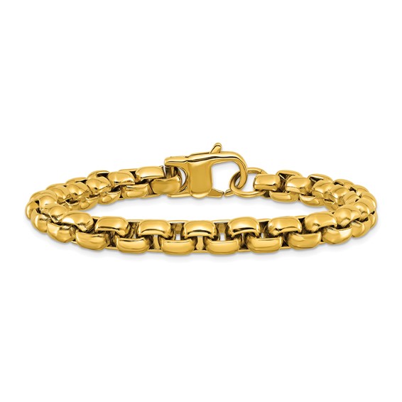 Chisel Stainless Steel Polished Yellow IP-plated 8mm 9 inch Round Box Chain Bracelet