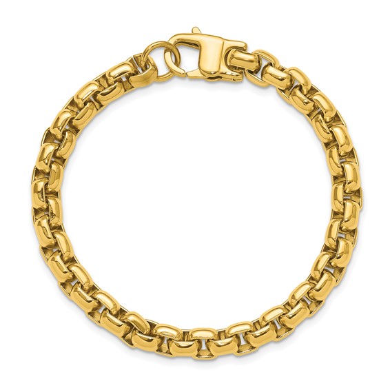 Chisel Stainless Steel Polished Yellow IP-plated 8mm 9 inch Round Box Chain Bracelet