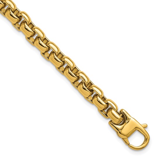 Chisel Stainless Steel Polished Yellow IP-plated 8mm 9 inch Round Box Chain Bracelet