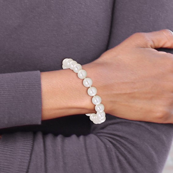 Chisel Stainless Steel Polished 9-10mm Hand Knotted White Round Freshwater Cultured Pearl 8 inch Bracelet