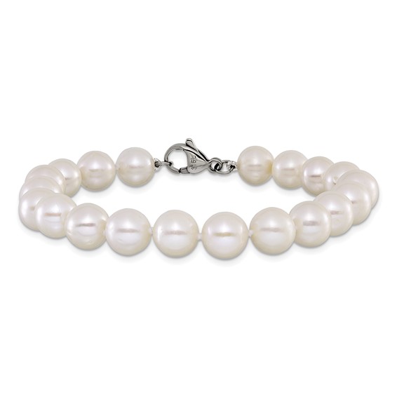 Chisel Stainless Steel Polished 9-10mm Hand Knotted White Round Freshwater Cultured Pearl 8 inch Bracelet