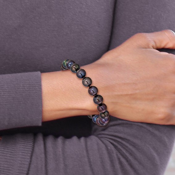 Chisel Stainless Steel Polished 9-10mm Hand Knotted Black Round Freshwater Cultured Pearl 8 inch Bracelet