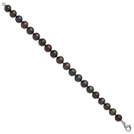 Chisel Stainless Steel Polished 9-10mm Hand Knotted Black Round Freshwater Cultured Pearl 8 inch Bracelet