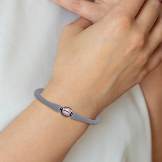 Chisel Stainless Steel Polished 9-10mm Black Baroque Freshwater Cultured Pearl on Mauve/Grey Silicone 6.75 inch Bracelet