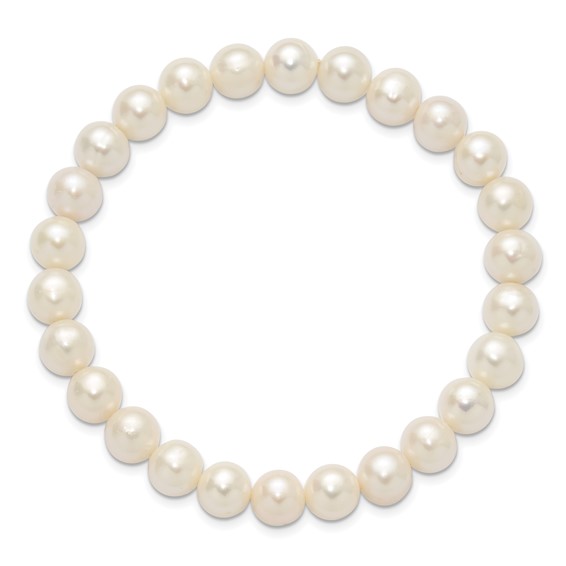 Chisel 8-9mm White Round Freshwater Cultured Pearl 7.25 inch Stretch Bracelet