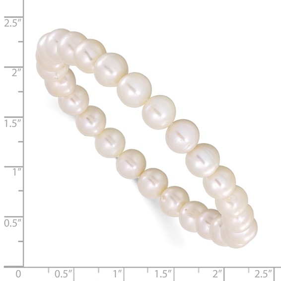 Chisel 8-9mm White Round Freshwater Cultured Pearl 7.25 inch Stretch Bracelet