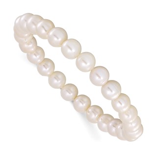 Chisel 8-9mm White Round Freshwater Cultured Pearl 7.25 inch Stretch Bracelet