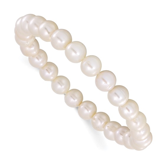 Chisel 8-9mm White Round Freshwater Cultured Pearl 7.25 inch Stretch Bracelet