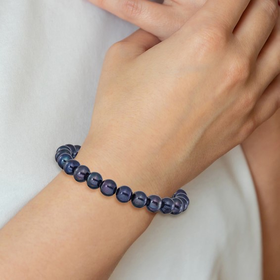 Chisel 8-9mm Black Round Freshwater Cultured Pearl 7 inch Stretch Bracelet