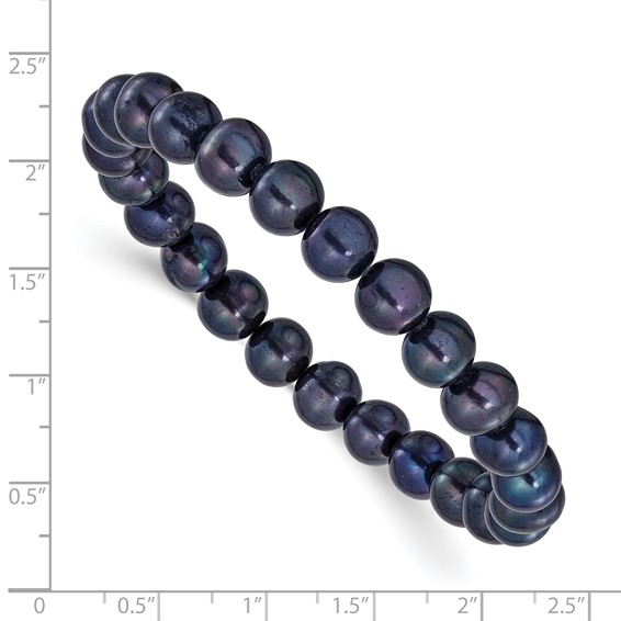 Chisel 8-9mm Black Round Freshwater Cultured Pearl 7 inch Stretch Bracelet