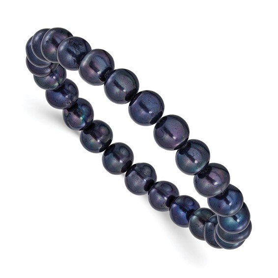 Chisel 8-9mm Black Round Freshwater Cultured Pearl 7 inch Stretch Bracelet